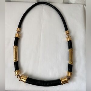 RARE! VINTAGE BURBERRY Leather and Gold-Toned Brass Chunky Statement Necklace